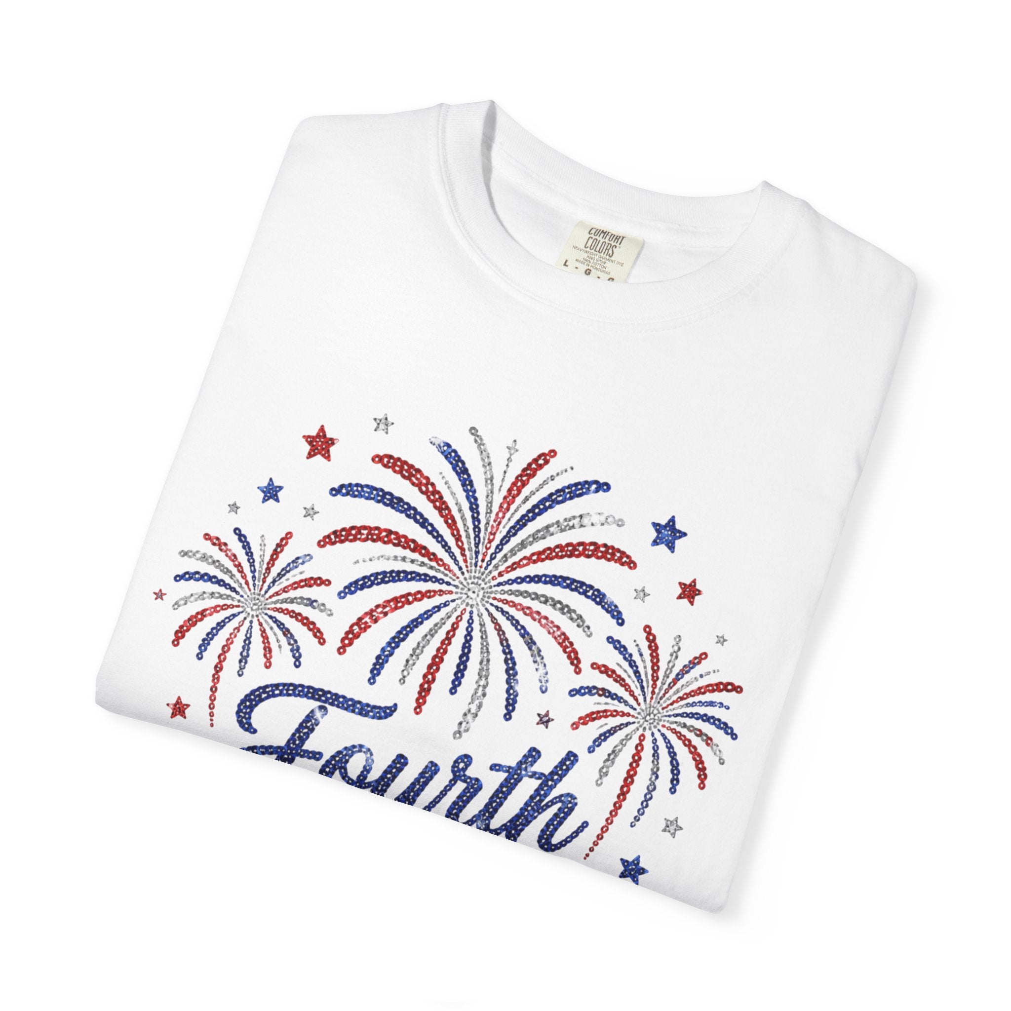 Fourth of July fireworks T-shirt | Independence Day stars and script