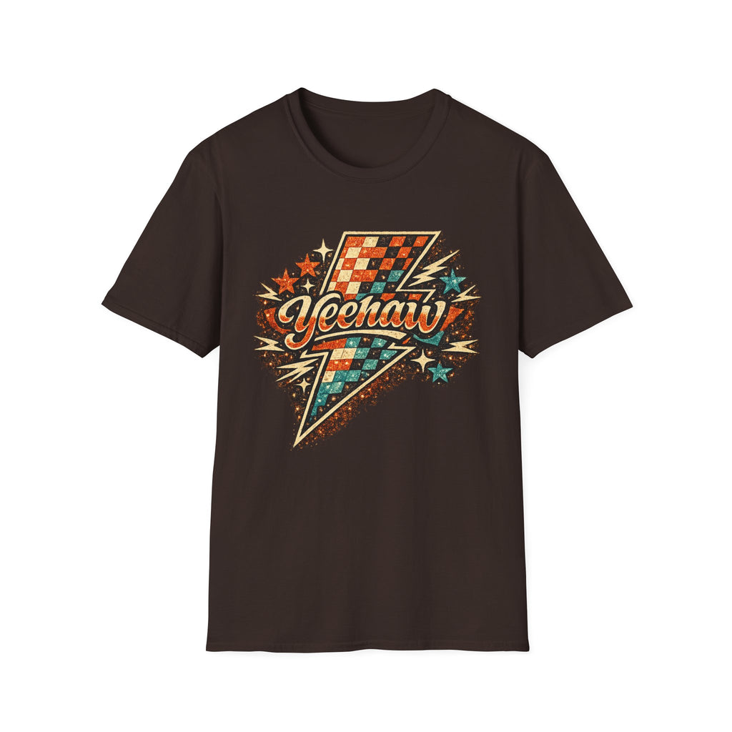 Yeehaw Lightning Bolt T-Shirt — Retro Western Cowboy Graphic Tee