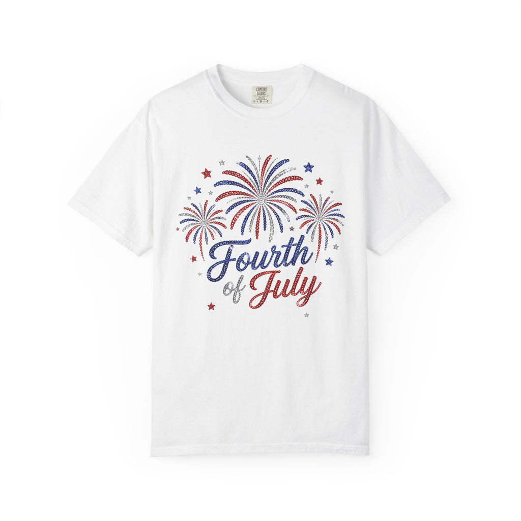 Fourth of July fireworks T-shirt | Independence Day stars and script