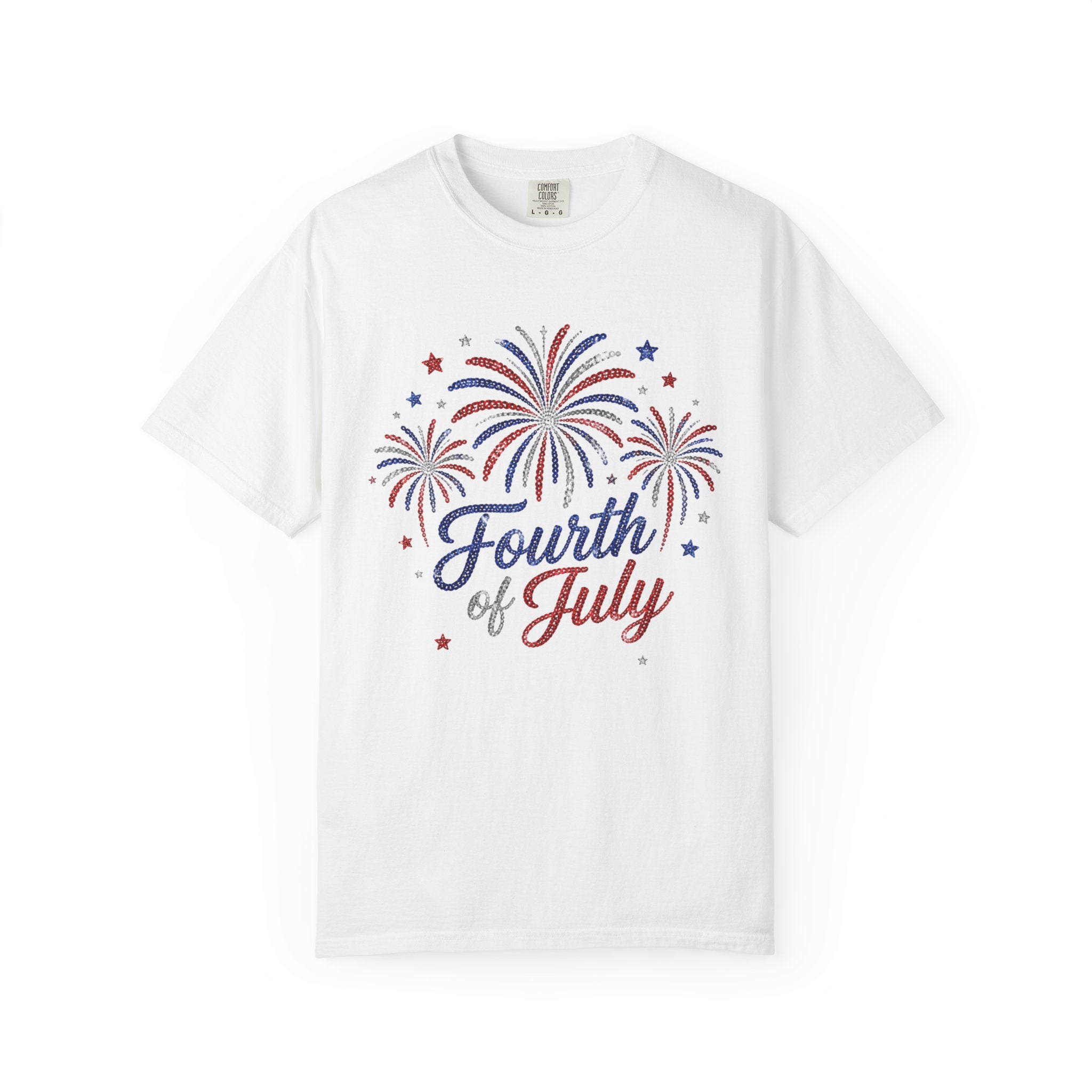 Fourth of July fireworks T-shirt | Independence Day stars and script