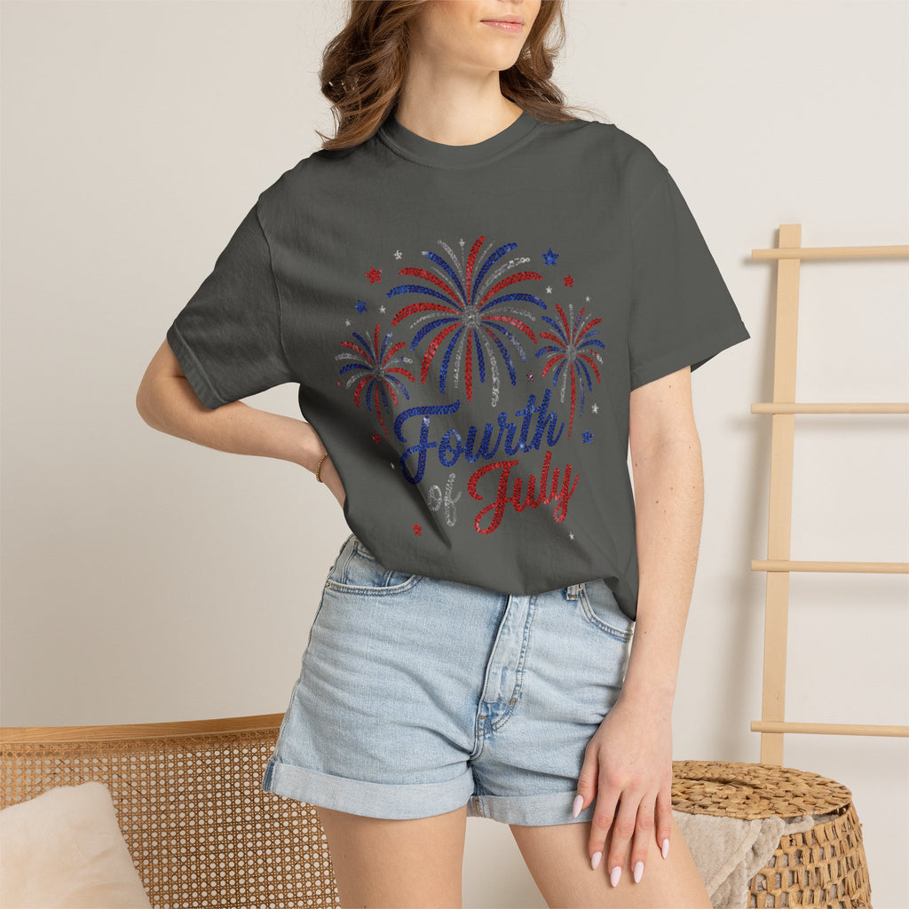 Fourth of July fireworks T-shirt | Independence Day stars and script